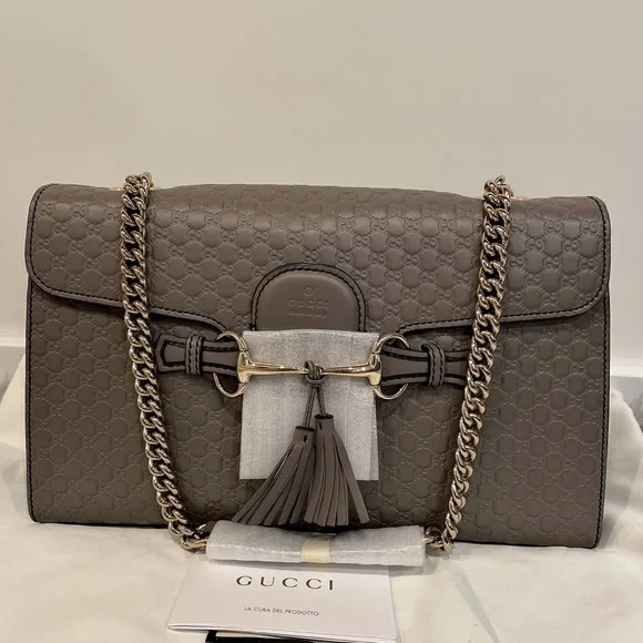 GUCCI 449635 Microguccissima Medium Emily Chain Shoulder Bag Grey - Picture 6 of 12